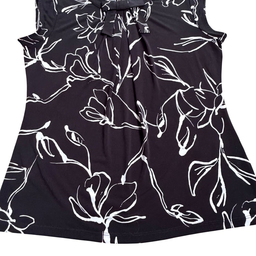 Karl Lagerfeld Paris Black White Floral Sleeveless Bow Neck Top Women's Size S - Picture 2 of 9